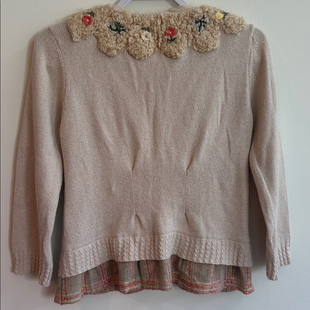 Anthropologie Field Flower Cardigan Sweater Size medium Button Peplum Hem cream - Picture 5 of 12